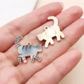 Elegant grey striped cat enamel charm pendant for DIY earrings and jewelry making - Enamel Printed Walking Cat (27756) / 1 Piece/Pack (22x20mm) / Gray