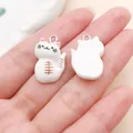 Close-up of front and back white resin cat charm for DIY jewelry making accessories - Kitten (24307) / 1 Piece (22x15x7mm)