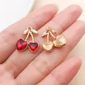 Gold cherry pendant with red heart rhinestones for DIY jewelry making - KC Gold Red Heart Rhinestone Cherry (Asymmetric)