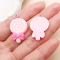 Schattige roze hars lolly bedeltjes met strik voor DIY sieraden maken van accessoires - Strik Lolly (24471) / 1 Stuk (28x18x4mm) / Roze