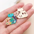 Cute colorful floral cat enamel charms for DIY handmade jewelry making craft pendants - Zinc Alloy Parent-Child Cat (24892)