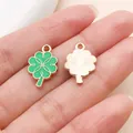 Vue détaillée montrant le recto et le verso du pendentif trèfle à quatre feuilles en émail. - Trèfle à Quatre Feuilles (25096) / 1 Pièce (18x12x1mm)