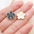 Elegante zwarte emaille bloemen hanger met roségoud voor DIY sieraden - Bloem Hanger (11879) / 1 Stuk (14x17mm) / Zwart