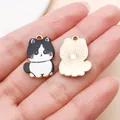 Cute black and white tuxedo cat enamel charm with textured gold back for DIY jewelry - Enamel Printed Sitting Cute Cat (27761) / 1 Piece/Pack (21x14mm) / Black