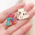 Colorful floral cat enamel charms for DIY jewelry making pendants - Zinc Alloy Parent-Child Cat (24895)