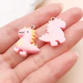 Schattige roze cartoon dinosaurus hars bedeltje met metalen lus voor DIY sieraden - Dinosaurusje (24515) / 1 stuk (24x19x5mm) / Roze