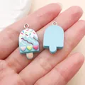 Close-up detail showing front and back of cute ice blue popsicle resin charms for DIY jewelry - Heart Ice Cream Popsicle (24301)