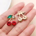 Exquisite cherry pendant charm with red rhinestones and gold-tone base for DIY jewelry crafts - KC Gold Red Rhinestone Cherry (Style 3)