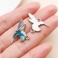 Enamel hummingbird alloy charm with double loops for DIY bracelet and necklace making - Style 27584 / 1 Piece/Pack (16x25mm) / Colorful Enamel Print - White K Base