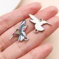 Hummingbird alloy pendant double loop DIY charm for necklace bracelet jewelry making accessories - Style 27585 / 1 Piece/Pack (16x25mm) / Colorful Enamel Print - White K Base