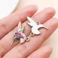Alloy hummingbird pendant charms for DIY jewelry making, double loop design, colorful enamel. - Style 27593
