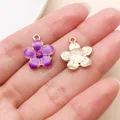 Detailed macro view of purple enamel flower charms for DIY jewelry and earring making - Cherry Blossom (10959) / 1 Piece (14x16mm) / Purple