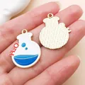 Detailed close-up of chemistry flask enamel charms with golden textured back for DIY jewelry - Blue H₂O Flask (27468)