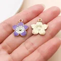Vue macro de breloques en émail de fleurs violettes montrant les détails recto verso - Cerisier (24838)