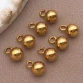 Polierte goldene Edelstahlkugeln Anhänger für DIY-Schmuck und Halskettenherstellung - Echtgold Einlage Massiv Rundperle (T2027) / 1 Stück (8x5x5mm Loch 1.8mm) / Gold