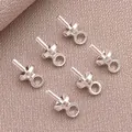 Sechs versilberte Kupferstifte mit Schlaufen für DIY-Schmuck mit halbgebohrten Perlen - Halbgebohrter Perlenhalter (T573) / 1 Stück/Packung (4x7mm) / Silber