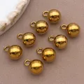Acht goldfarbene runde Edelstahlperlen mit Ösen für die DIY-Schmuckherstellung - Echtgold Einlage Massiv Rundperle (T2029)