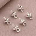 Sechs versilberte Halbloch-Stiftösen mit Schlaufe für die DIY Schmuckherstellung - Halbgebohrter Perlenhalter (T576) / 1 Stück (5x7) / Silber
