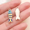 Close-up of Japanese koi fish enamel alloy charms for DIY jewelry making - Ocean Fish (27535) / 1 Piece (25x8mm) / Blue