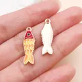 Detailed macro view showing the front and back of colorful koi fish alloy charms. - Ocean Fish (27536) / 1 Piece (25x8mm) / Red