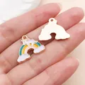 Rainbow unicorn enamel charm in rose gold, front and back details shown on palm - Multicolor Rainbow Unicorn (12360)