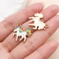 Colorful rainbow unicorn enamel charm with gold-tone base for DIY jewelry making - White Multicolor Unicorn (15656)