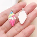 Lindo colgante de resina de helado rosa para la creación de joyas DIY y accesorios - Cono de Helado con Lazo (24502)