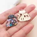 Colorful floral enamel cat charms for DIY jewelry making, showing front and back detail - Zinc Alloy Parent-Child Cat (24897)
