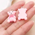 Schattige roze teddybeer hars bedeltje voor het maken van DIY sieraden en ambachten - Beer met Strikje (24542) / 1 Stuk (25x15x6.5mm) / Roze