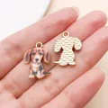 Golden dachshund puppy dog charm pendants for DIY jewelry making and keychains - Enamel Printed Sitting Dachshund (27763) / 1 Piece (21x15mm) / Brown
