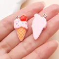 Schattige roze hars ijsje bedel voor DIY sieraden maken accessoires en creaties - Aardbeienijs (24546) / 1 Stuk (26x13.5x7mm) / Roze