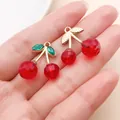 Red faceted rhinestone cherry charms with gold base for DIY jewelry making accessories - KC Gold Transparent Red Resin Green Rhinestone Cherry (Style 2)