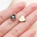 Elegant black enamel flower charm with a central pearl for DIY jewelry designs - Beaded Three-Petal Flower (11915)
