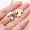 Hand-held dachshund dog print charm for DIY jewelry and keychain making accessories - Enamel Printed Sitting Dachshund (27764) / 1 Piece (21x15mm) / White