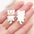 Cute white cat resin charms for DIY handmade bracelets and keychain accessories - Long-tailed Cat (15308) / 1 Piece (15x28mm)