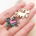 Cute cartoon cat enamel pendant with pink floral detail for DIY jewelry - Zinc Alloy Branch Cat (24924)