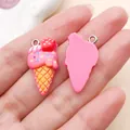 Lindos dijes de resina de helado rojo rosa con virutas para joyas y llaveros hechos a mano DIY - Cono de Helado de Fresa (24549)