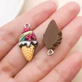 Mini resin ice cream cone pendant with pink bow for DIY jewelry making - Bow Cone (24504)