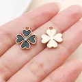 Handcrafted black enamel four-leaf clover pendant with crystal center for DIY earrings - Rhinestone Four-Leaf Clover (12021)