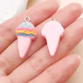 Schattige 3D roze hars ijsje bedeltje voor DIY sieraden maken en telefoon decoratie - Kegel (24566) / 1 Stuk (27x14x7mm) / Roze