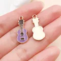 Pendentif guitare en émail violet pour accessoires de bijoux DIY - Style de Guitare d'Instrument de Musique (19468) / 1 Pièce/Paquet (23x10mm) / Violet