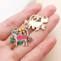 Handmade colorful cartoon cat enamel charm pendant for DIY jewelry making accessories - Zinc Alloy Branch Cat (24925)