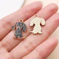 Detailed dachshund dog printed charm with golden metal back for DIY jewelry - Enamel Printed Sitting Dachshund (27766) / 1 Piece (21x15mm) / Dark Brown