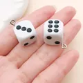 Small white resin dice pendants with black dots for DIY handmade jewelry and keychains - Square Dice (17229) / 1 Piece (14x14mm)