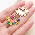 Hand-painted colorful floral cat enamel charms for DIY jewelry making bracelets and earrings - Zinc Alloy Branch Cat (24926)