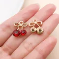 Red rhinestone cherry pendants with golden bow for DIY jewelry making accessories - KC Gold Red Bow Rhinestone Cherry (Style 3)
