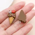 Chocolate flavored ice cream cone resin pendant charm for DIY jewelry and keychains - Strawberry Ice Cream (24547)