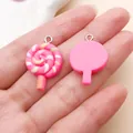 Colgante de piruleta en resina rosa para accesorios de llaveros y pulseras de DIY - Piruleta Rojo Rosa (24575)