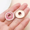 Handmade pink dripping oil donut alloy charms for DIY jewelry making and keychains - Rose Pink Donut (24703)