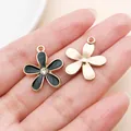 Black flower enamel charm with crystal center for DIY jewelry making - Rhinestone Flower (12102)